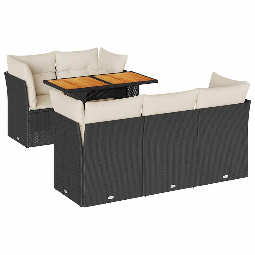 6 Piece Garden Sofa Set with Cushions Black Poly Rattan