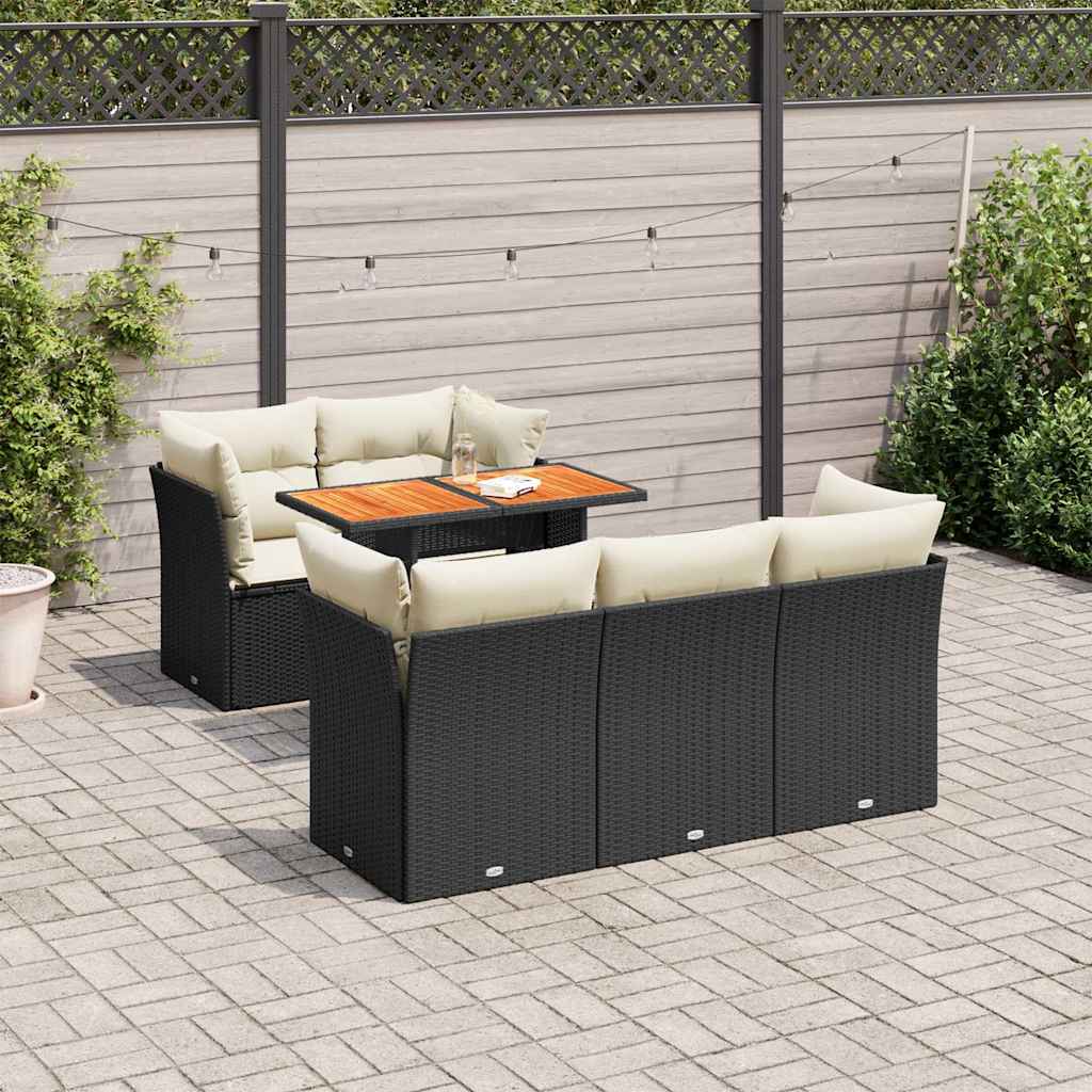 6 Piece Garden Sofa Set with Cushions Black Poly Rattan