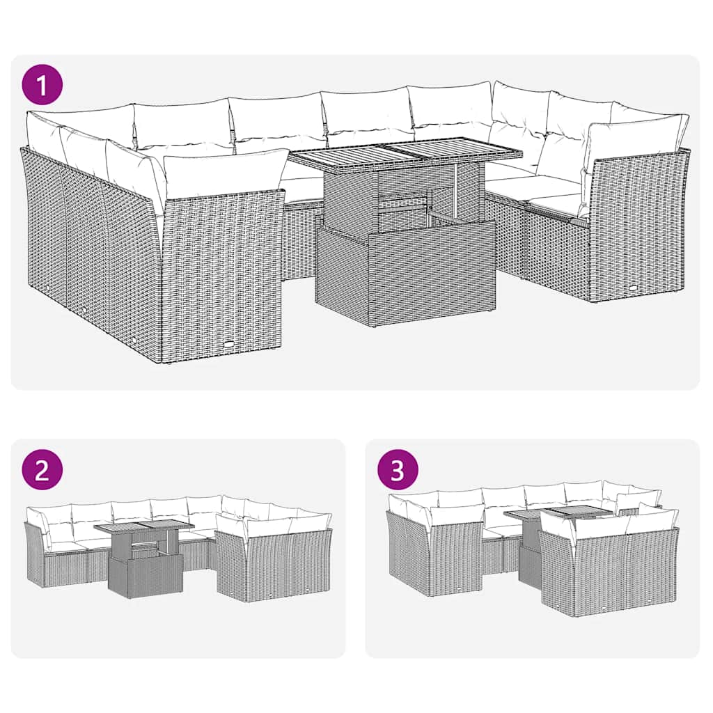 10 Piece Garden Sofa Set with Cushions Black Poly Rattan