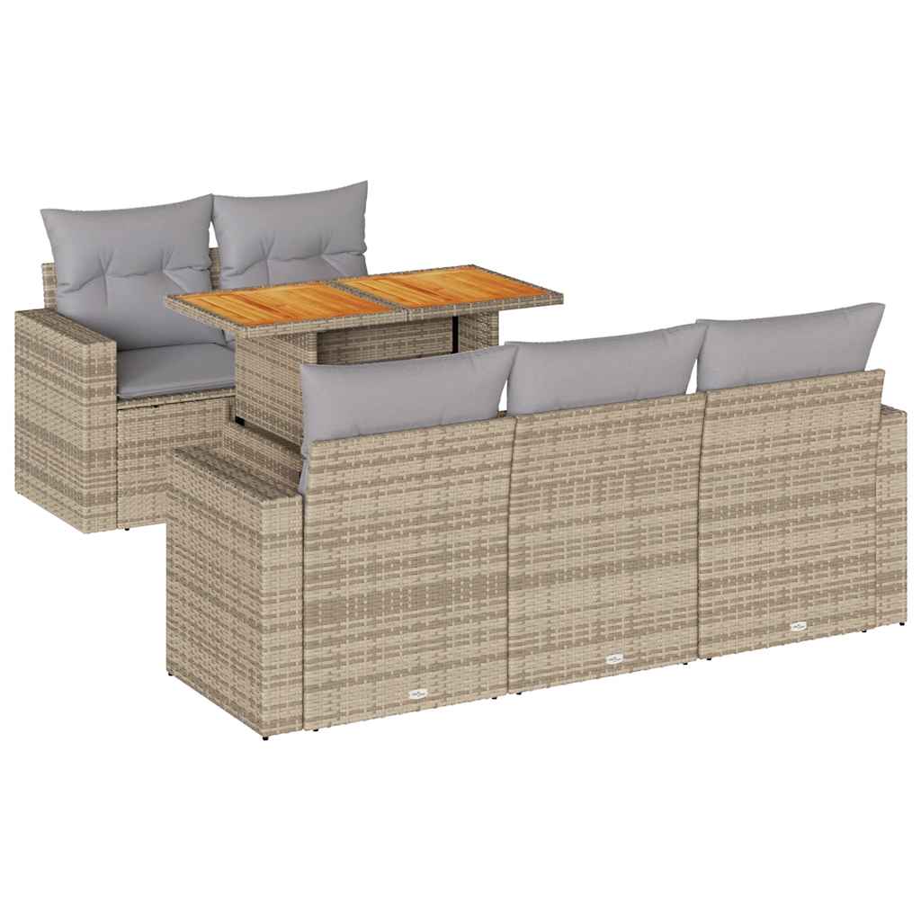6 Piece Garden Sofa Set with Cushions Beige Poly Rattan