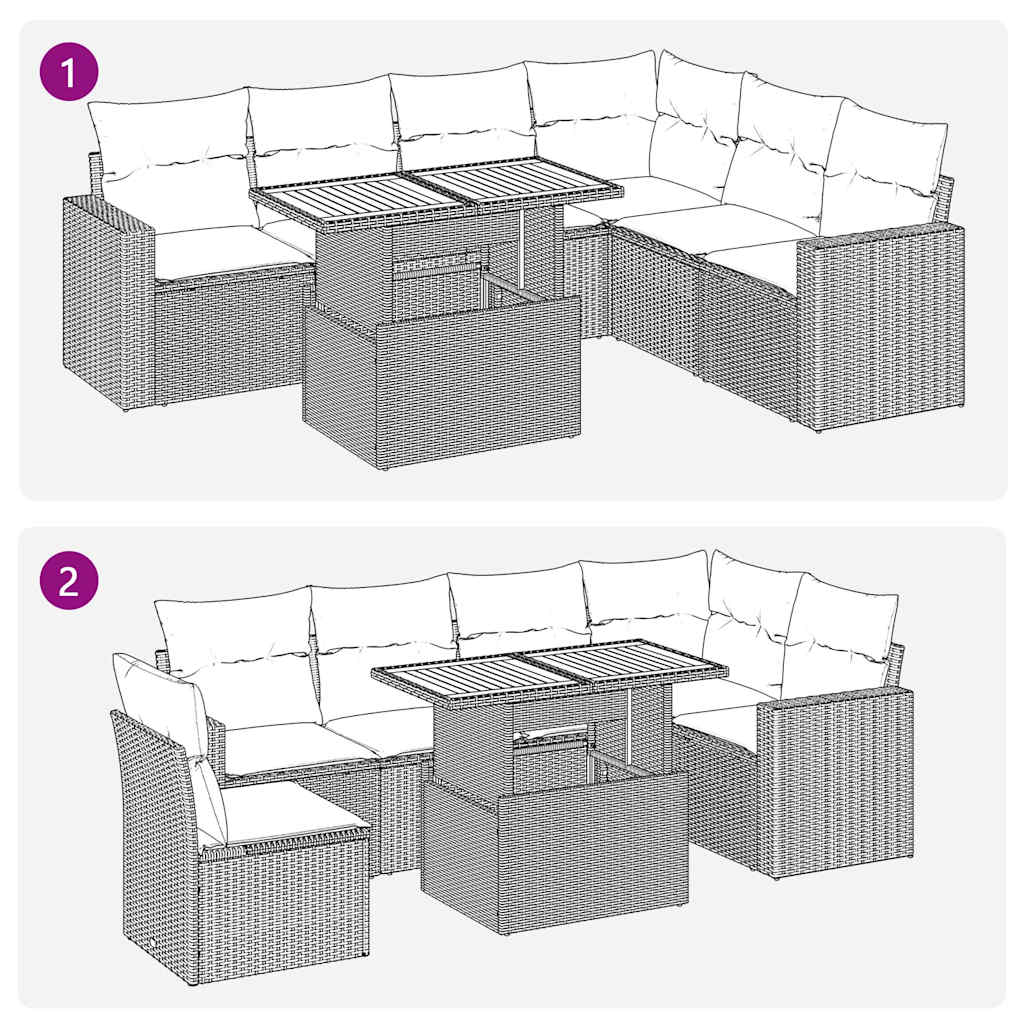 7 Piece Garden Sofa Set with Cushions Black Poly Rattan