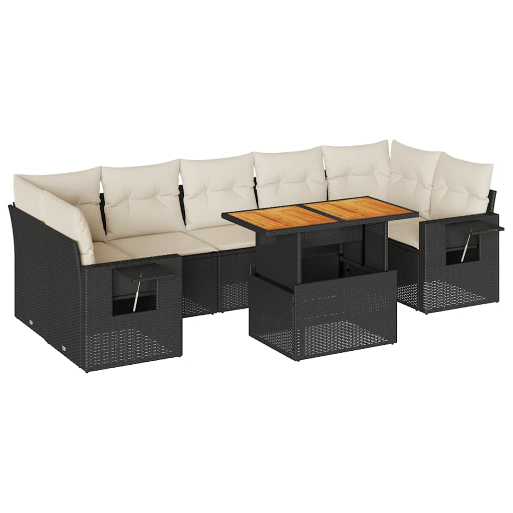 8 Piece Garden Sofa Set with Cushions Black Poly Rattan