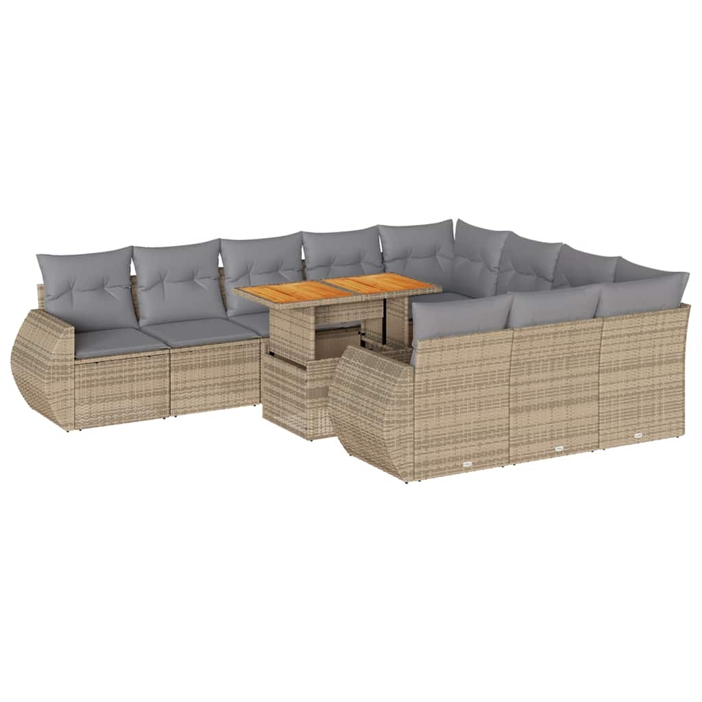 11 Piece Garden Sofa Set with Cushions Beige Poly Rattan