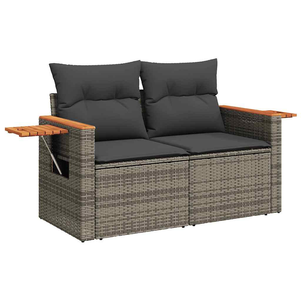 4 Piece Garden Sofa Set with Cushions Grey Poly Rattan Acacia