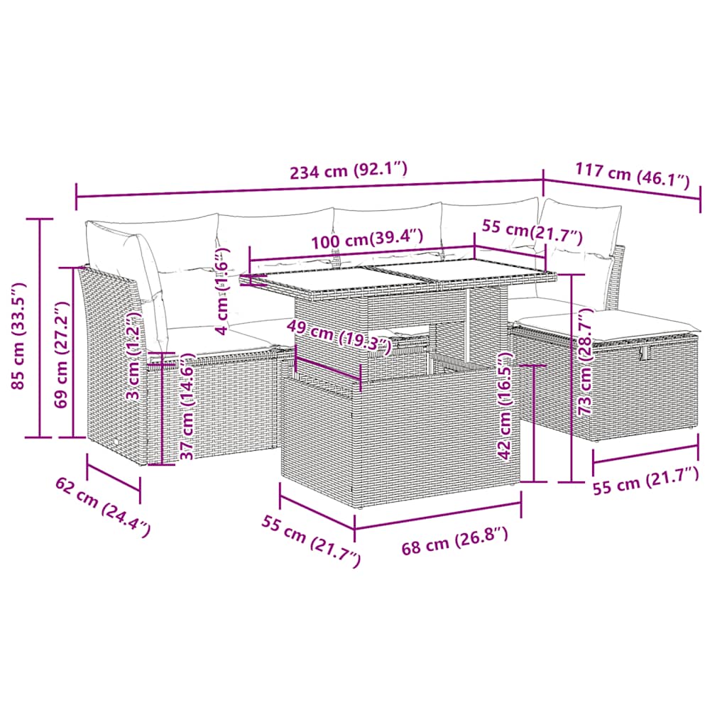 6 Piece Garden Sofa Set with Cushions Black Poly Rattan