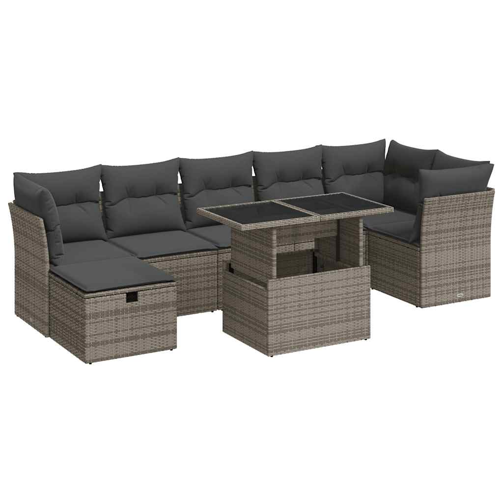 8 Piece Garden Sofa Set with Cushions Grey Poly Rattan