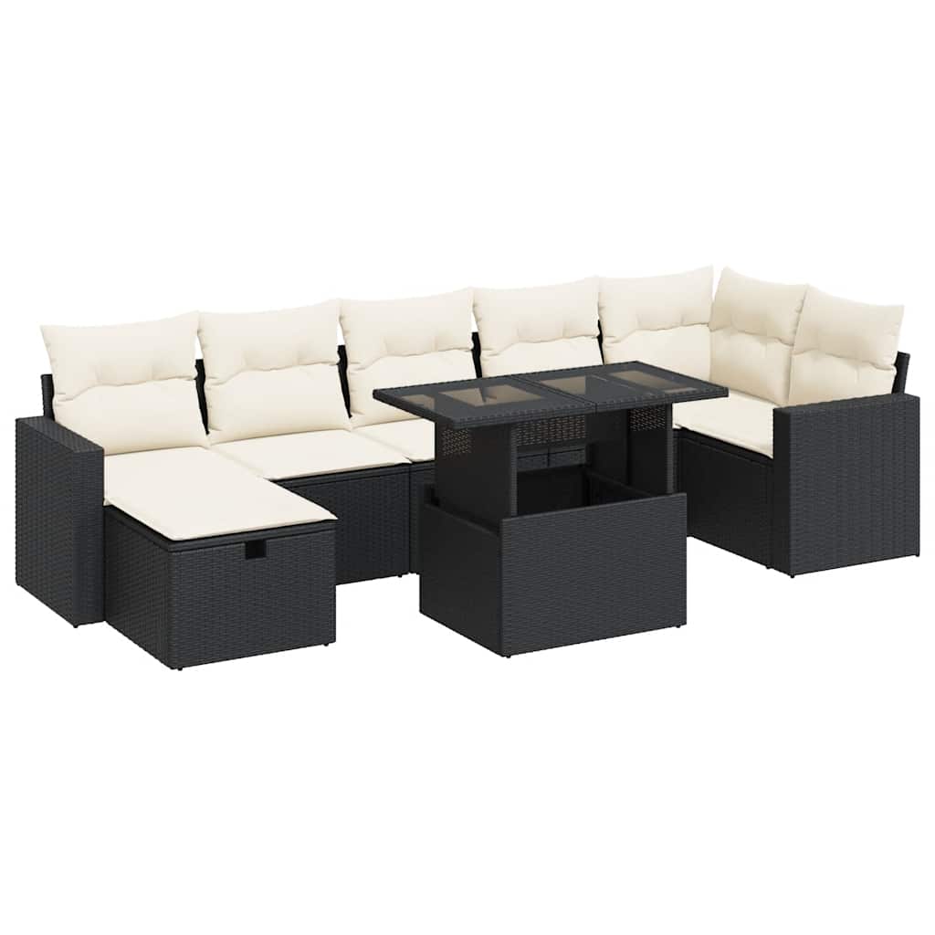 8 Piece Garden Sofa Set with Cushions Black Poly Rattan