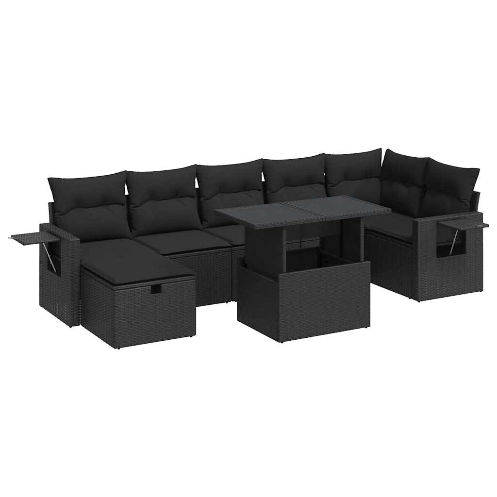 8 Piece Garden Sofa Set with Cushions Black Poly Rattan