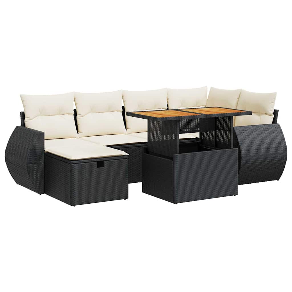 8 Piece Garden Sofa Set with Cushions Black Poly Rattan Acacia