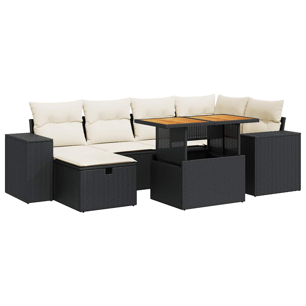 8 Piece Garden Sofa Set with Cushions Black Poly Rattan Acacia