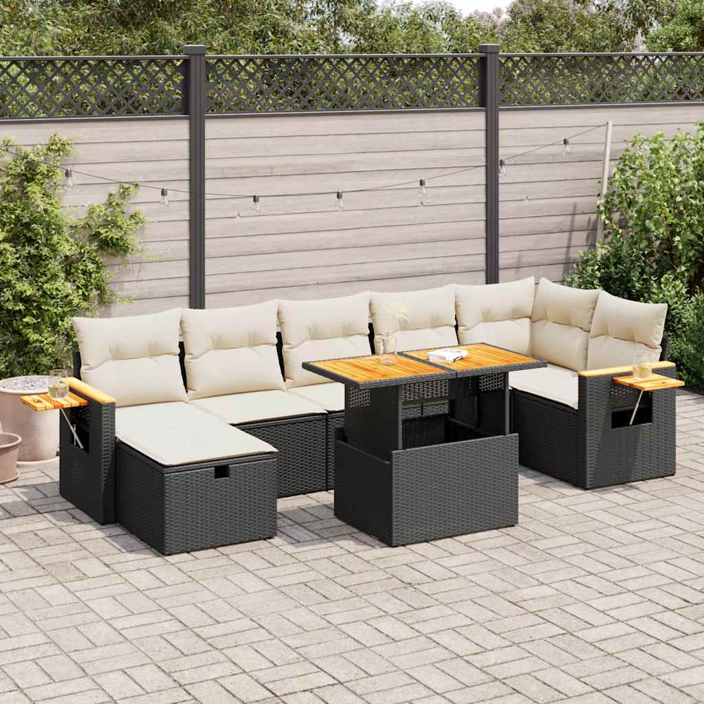 5 Piece Garden Sofa Set with Cushions Black Poly Rattan