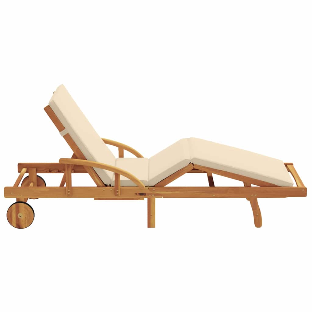 Sun Lounger Solid Acacia Wood Beige