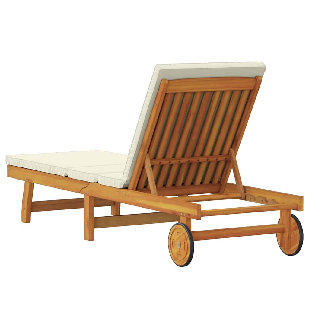 Sun Lounger Brown and Cream 199 x 63 x 85 cm Solid Acacia Wood