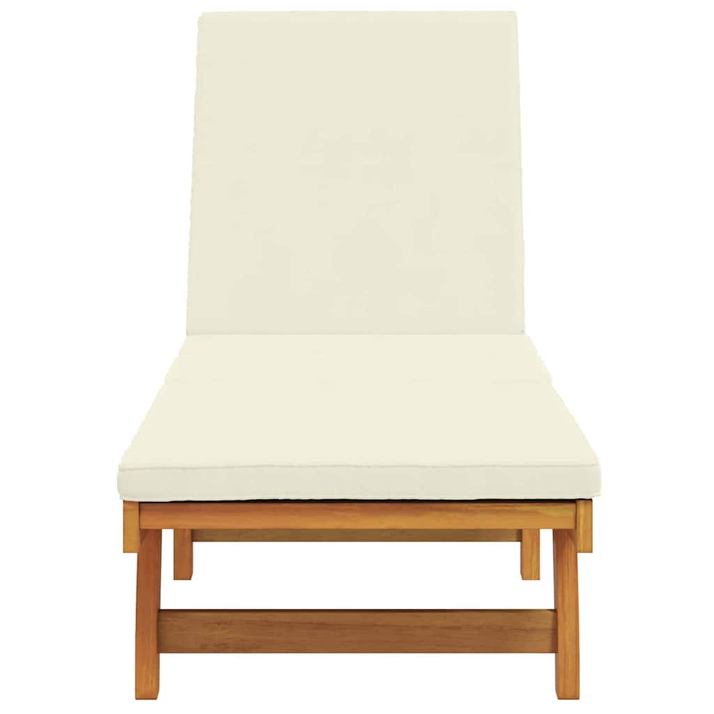 Sun Lounger Brown and Cream 199 x 63 x 85 cm Solid Acacia Wood