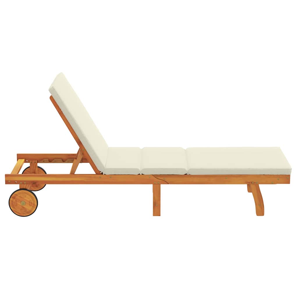 Sun Lounger Brown and Cream 199 x 63 x 85 cm Solid Acacia Wood