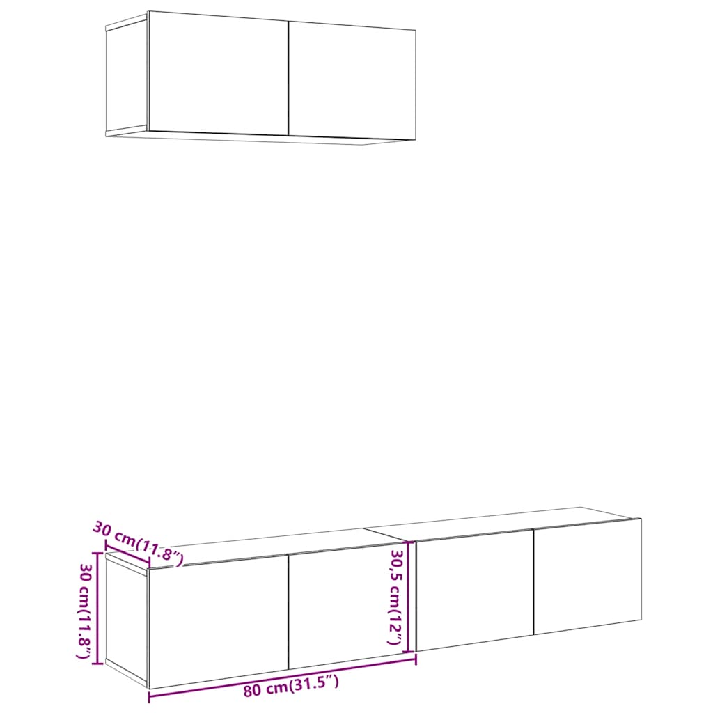 3 Piece TV Cabinet Set Wall-mounted Artisan Oak Engineered Wood