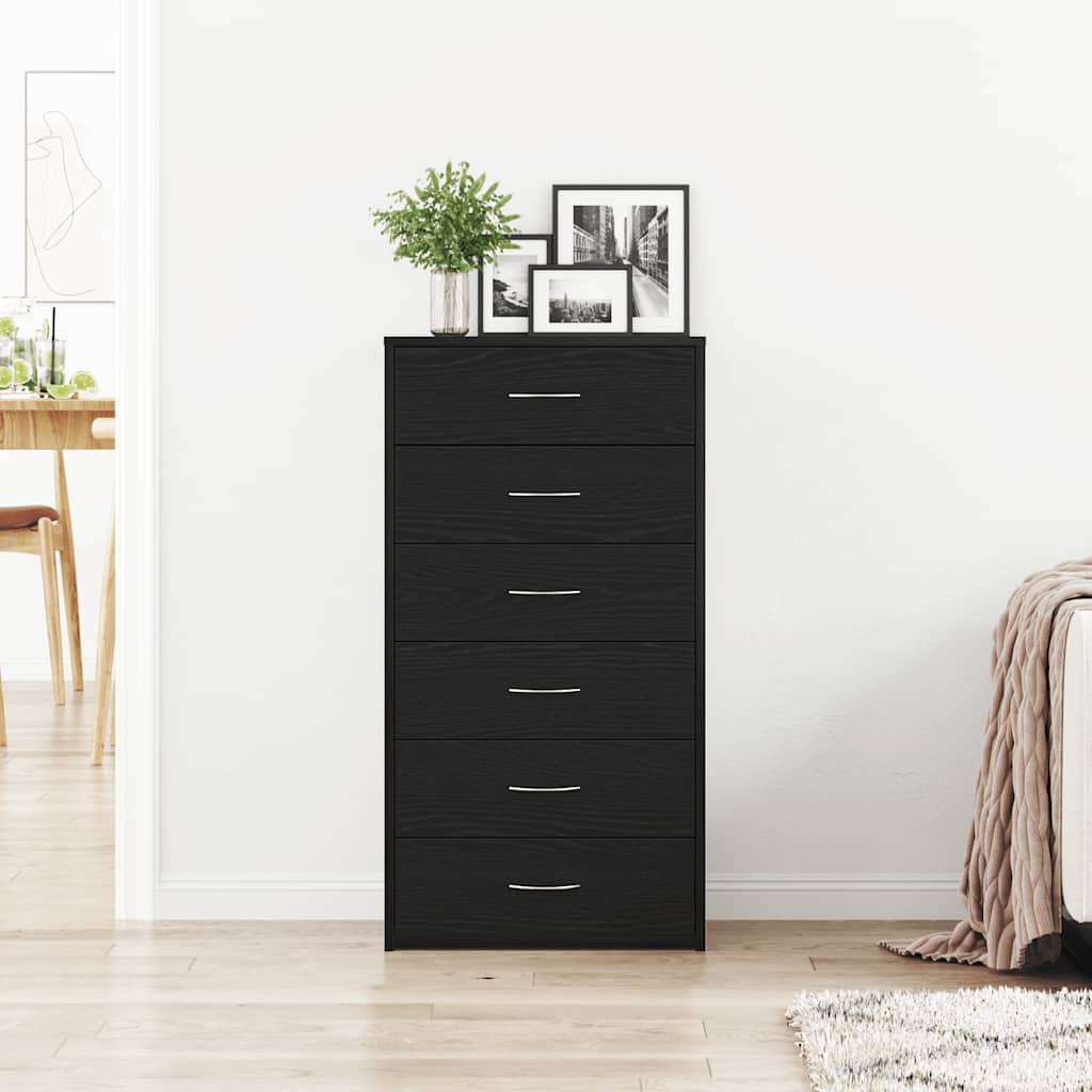 Sideboard with 6 Drawers Black Oak 50x34x96 cm Engineered Wood