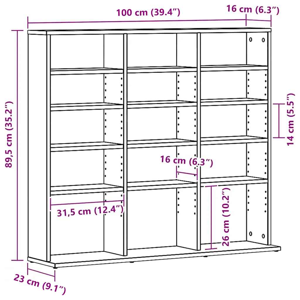 CD Cabinet Black Oak 100x23x89.5 cm Engineered Wood
