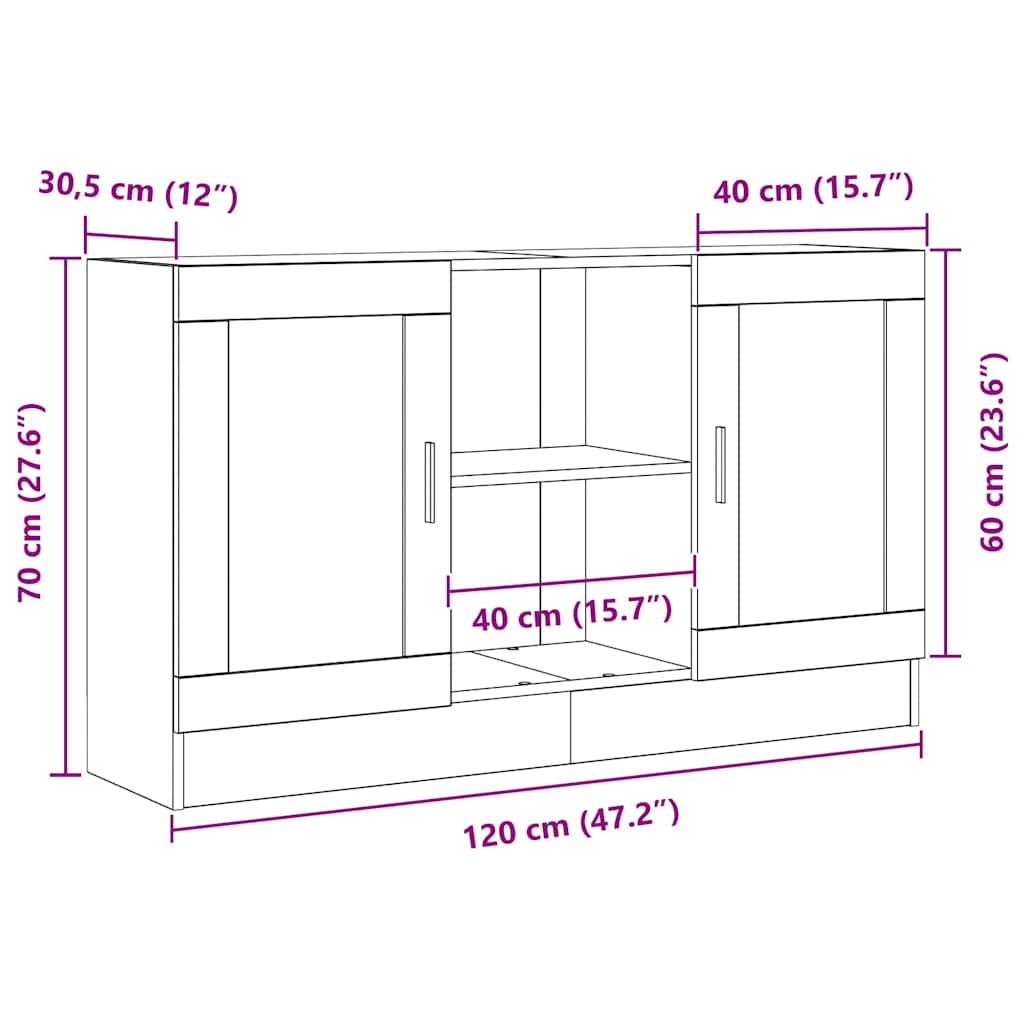 Sideboard Black Oak 120 x 30,5 x 70 cm Engineered Wood