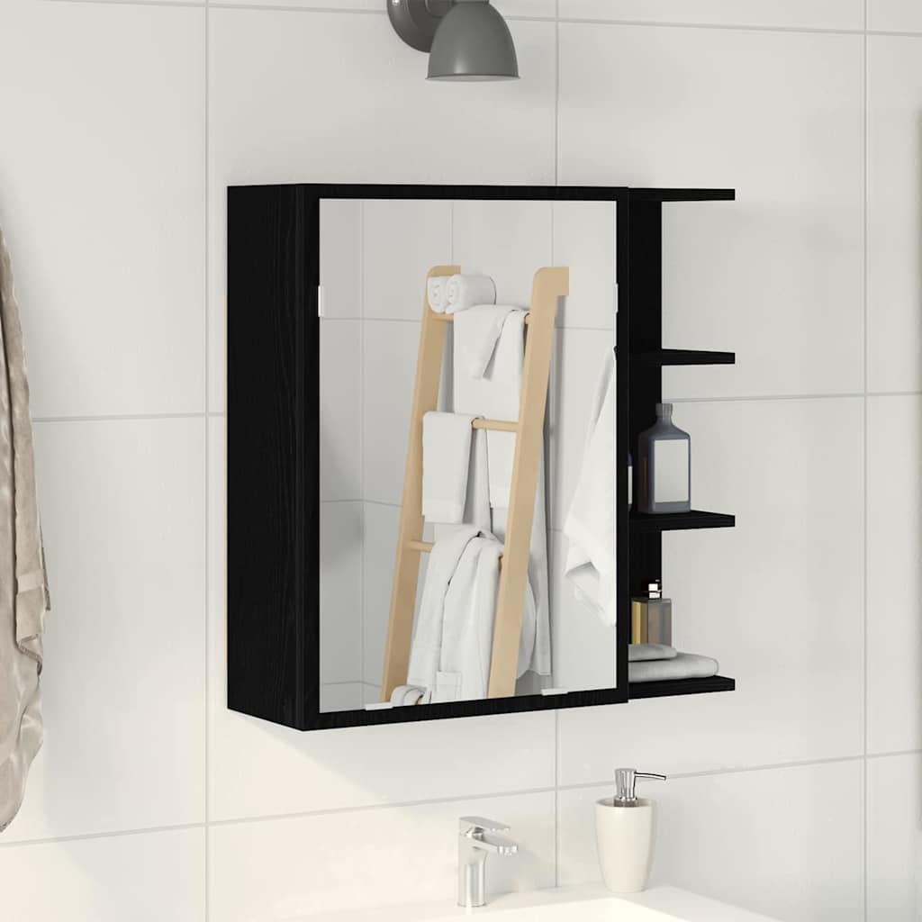 Bathroom Mirror Cabinet with Door Black oak 62.5 x 20.5 x 64 cm