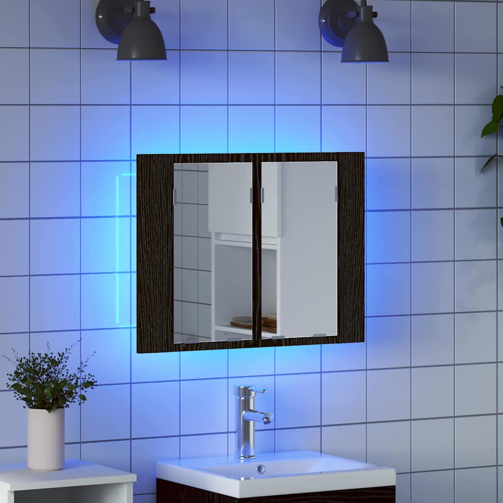 Bathroom Mirror Cabinet with Shelf Black Oak 60 x 12 x 45 cm