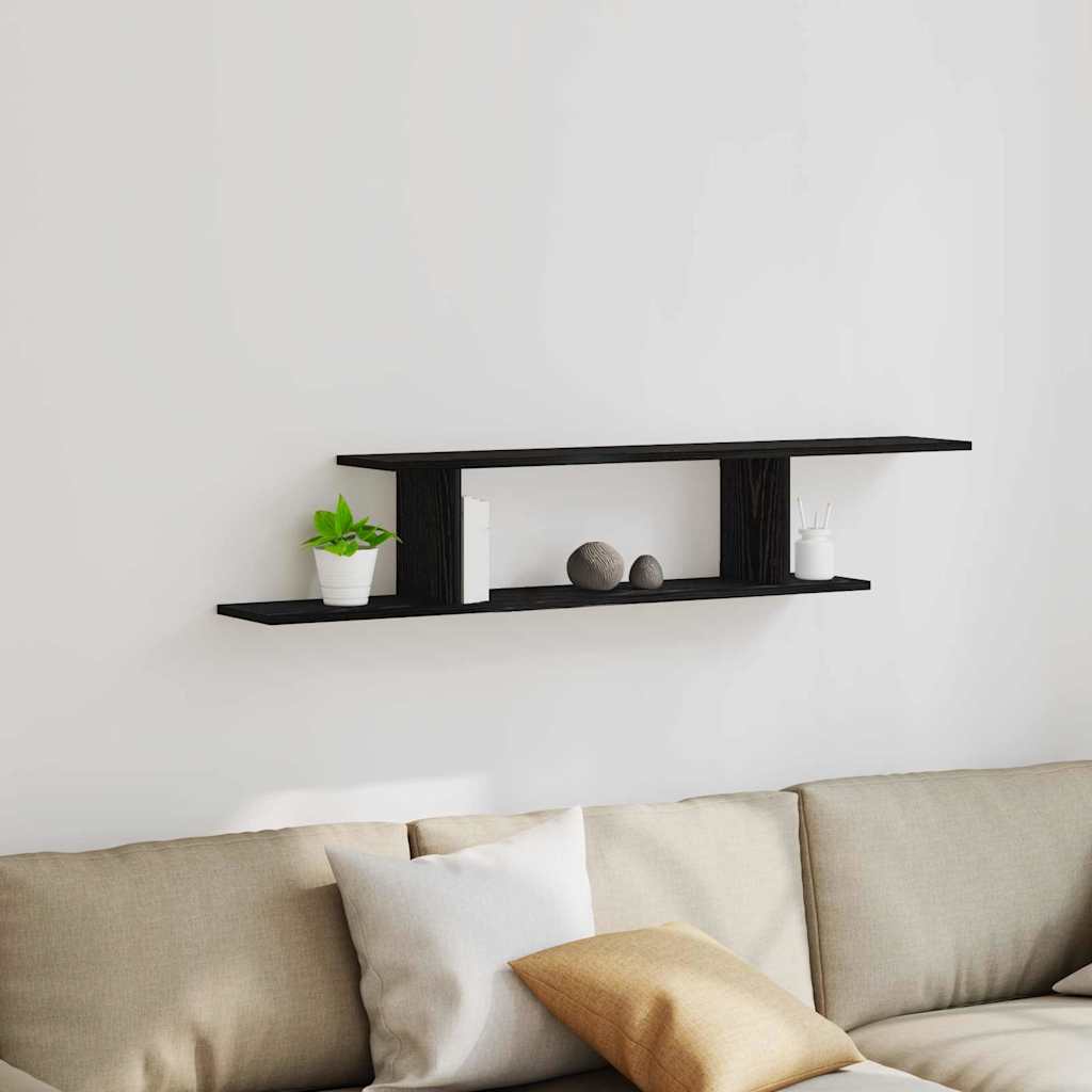 Wall-mounted TV Shelf with Shelf Black Oak 125 x 18 x 23 cm