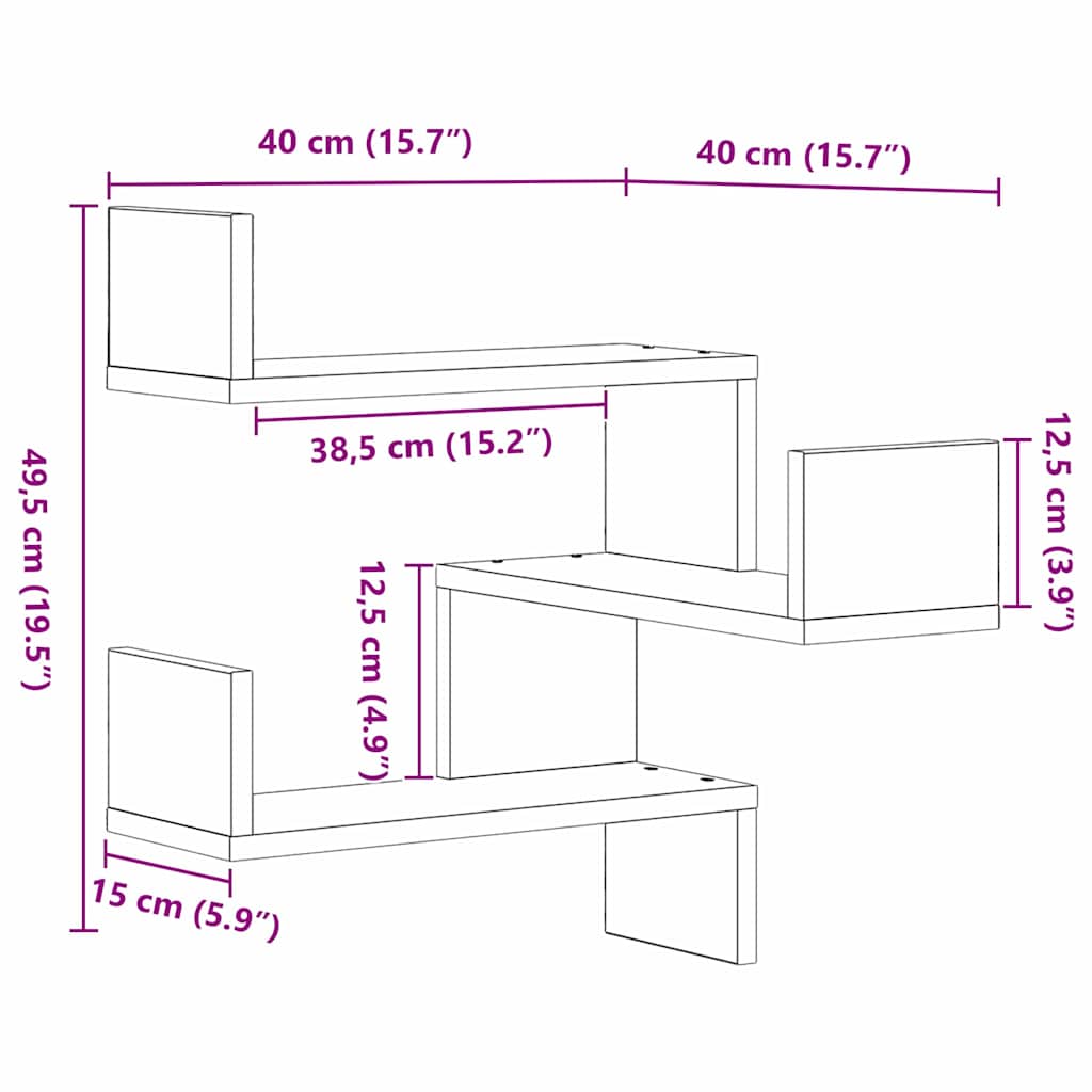 Wall Shelf 2 pcs Black Oak 40 x 40 x 49,5 cm Engineered Wood