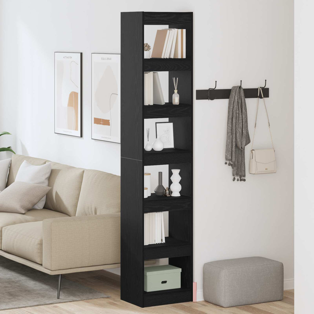 Book Cabinet 6-Tier 40 x 30 x 198 cm Engineered Wood Black Oak