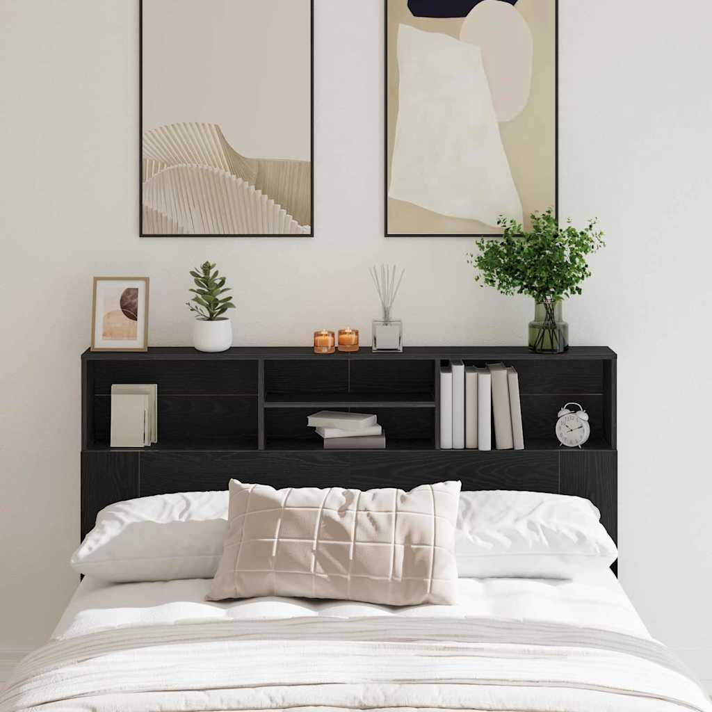 Headboard Cabinet Black Oak Engineered Wood