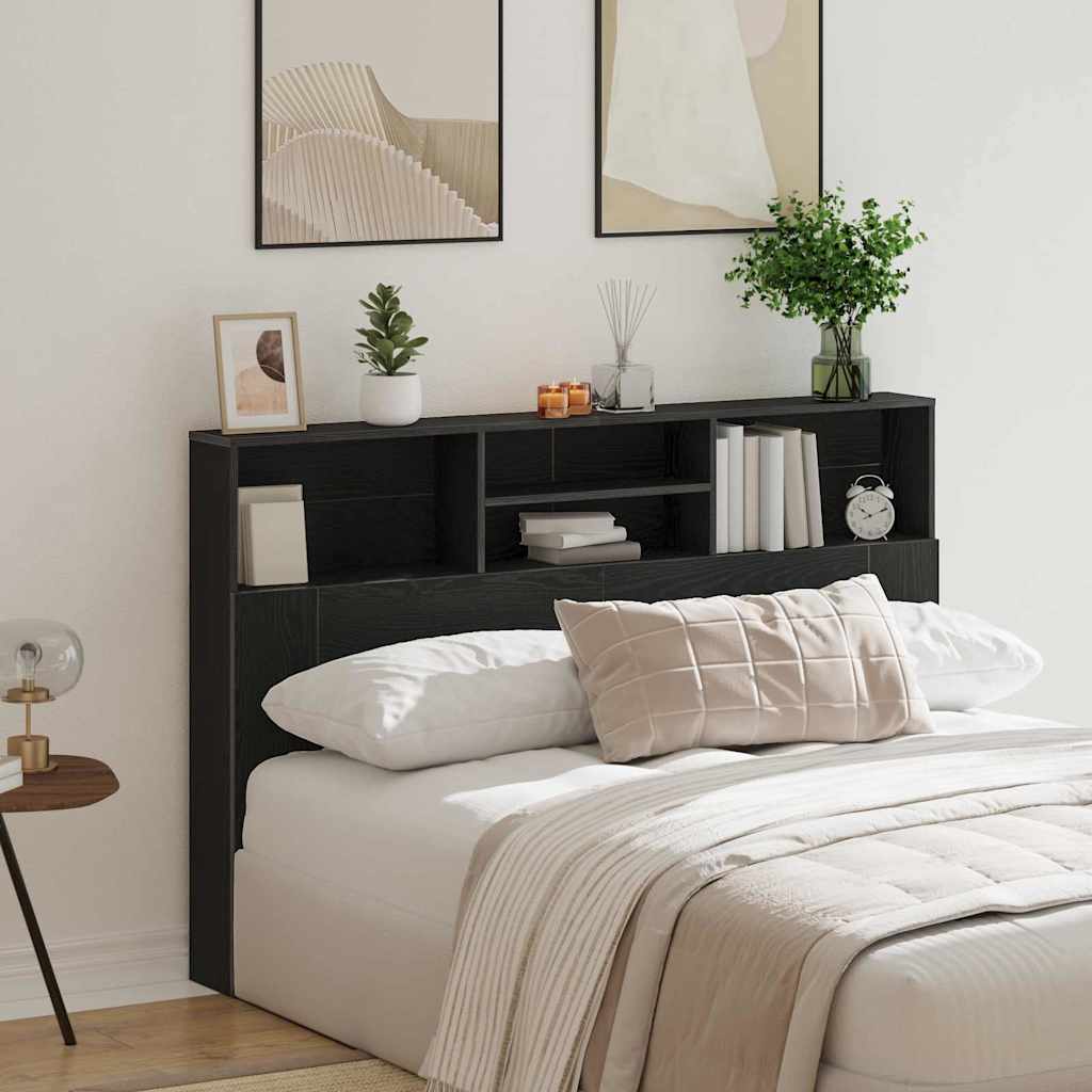 Headboard Cabinet Black Oak Engineered Wood