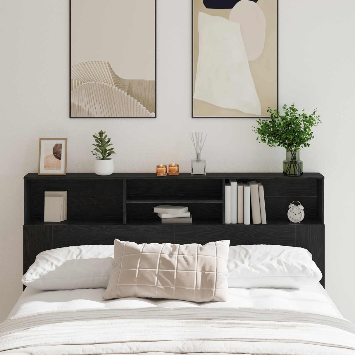 Headboard Cabinet Black Oak Engineered Wood