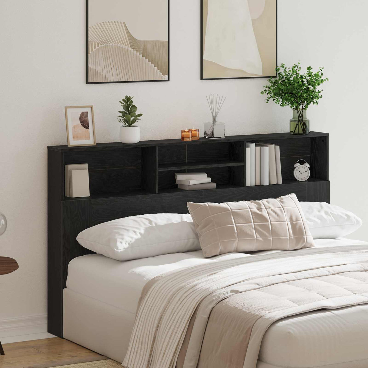 Headboard Cabinet Black Oak Engineered Wood