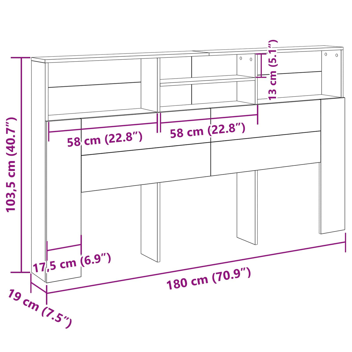 Headboard Cabinet Black Oak 180 x 19 x 103,5 cm Engineered Wood