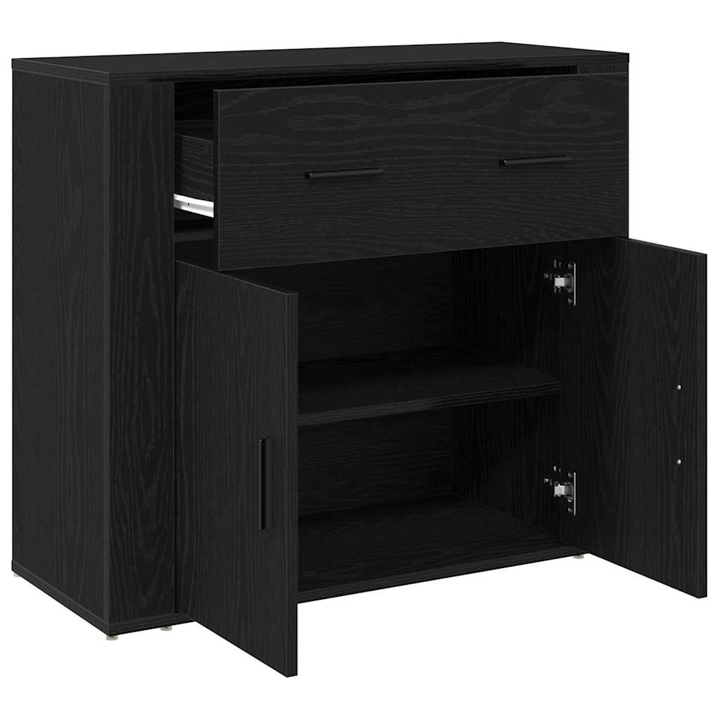 Sideboard with Drawer Black Oak 80 x 33 x 70 cm Engineered Wood