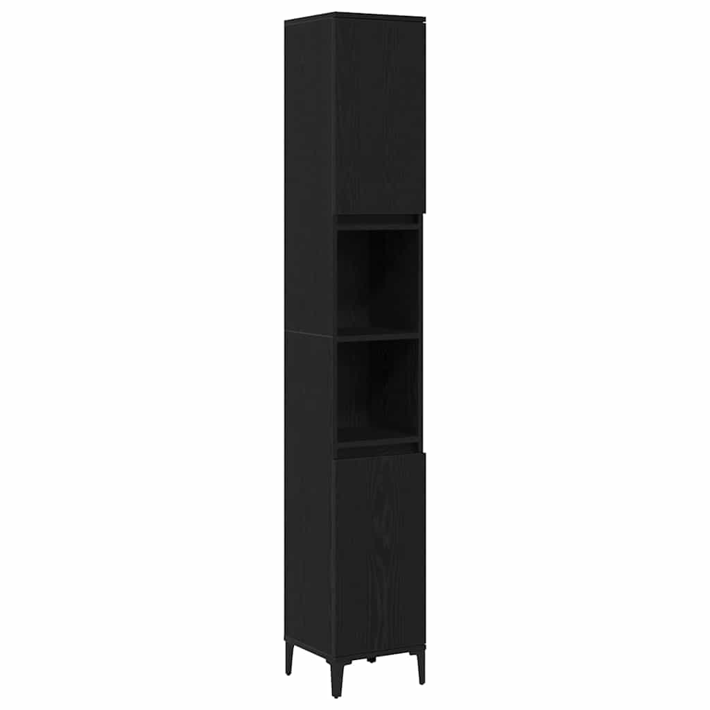 Bathroom Cabinet Black Oak 30 x 30 x 190 cm Engineered Wood