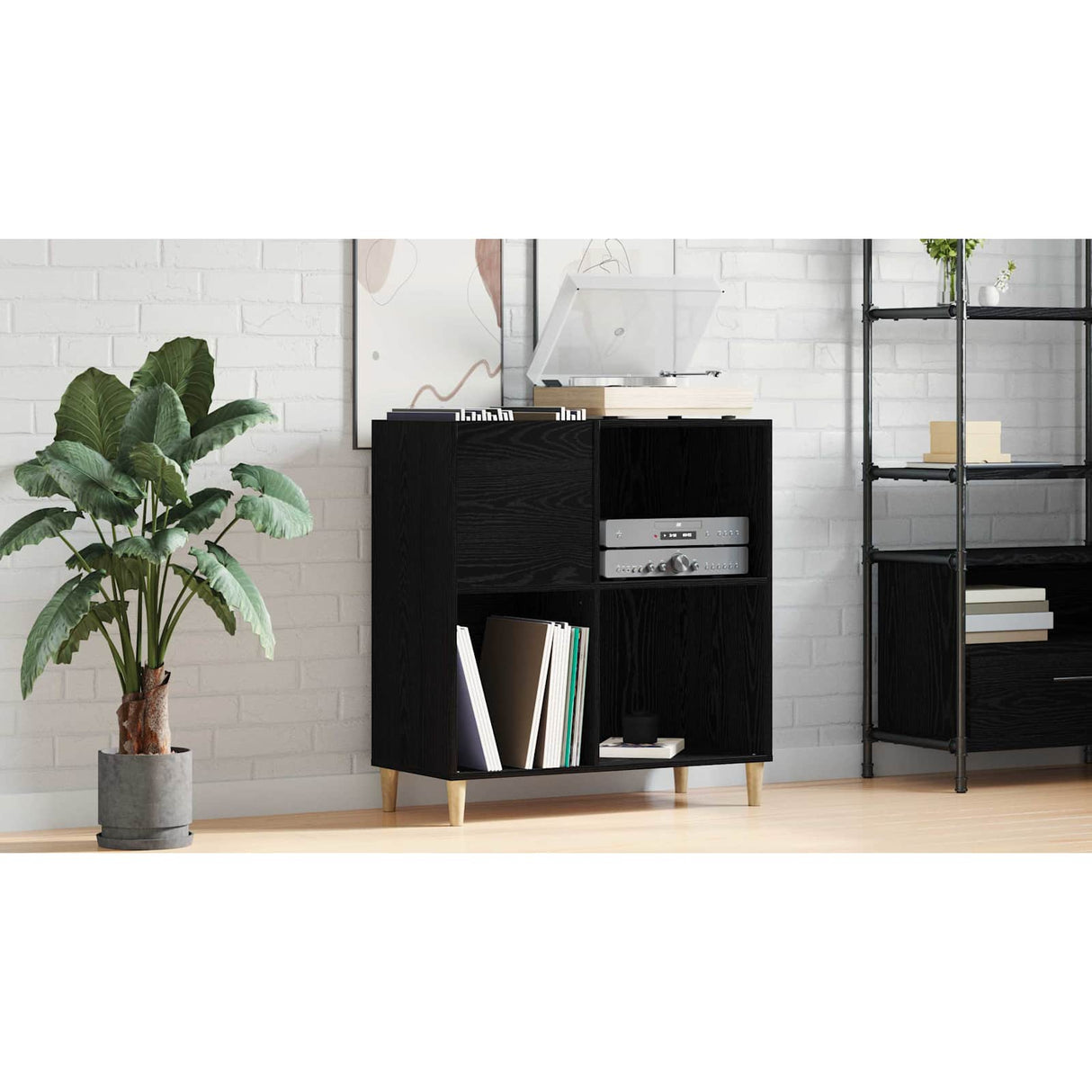 Record Cabinet Black Oak 84,5 x 38 x 89 cm Engineered Wood