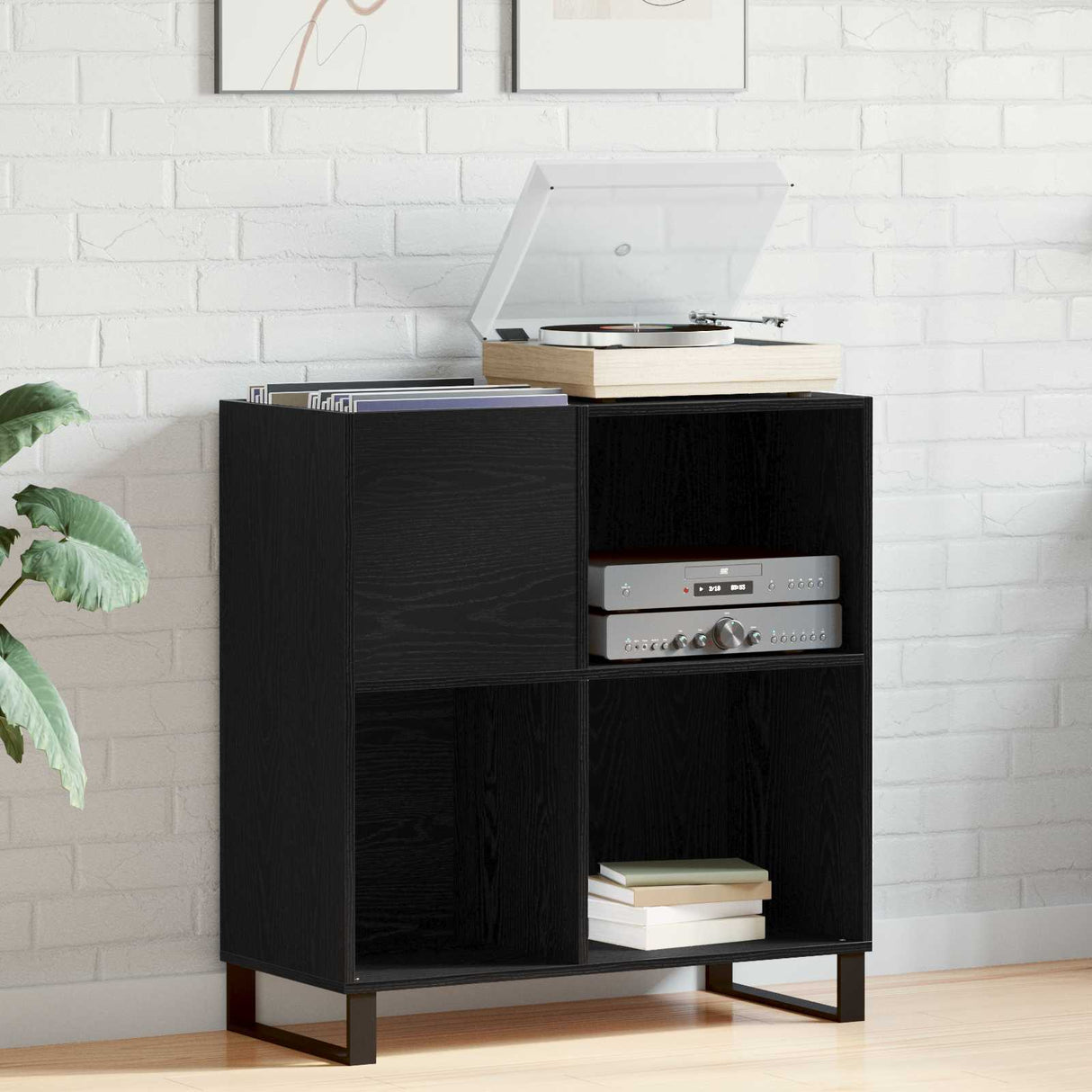 Record Cabinet Black Oak 84,5 x 38 x 89 cm Engineered Wood