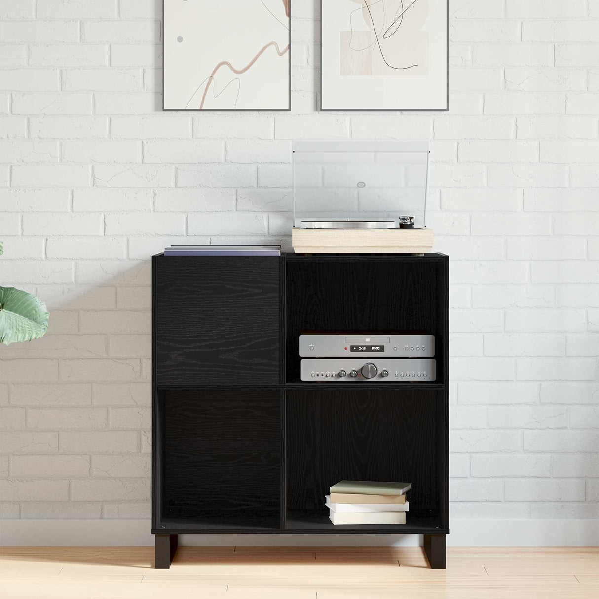 Record Cabinet Black Oak 84,5 x 38 x 89 cm Engineered Wood