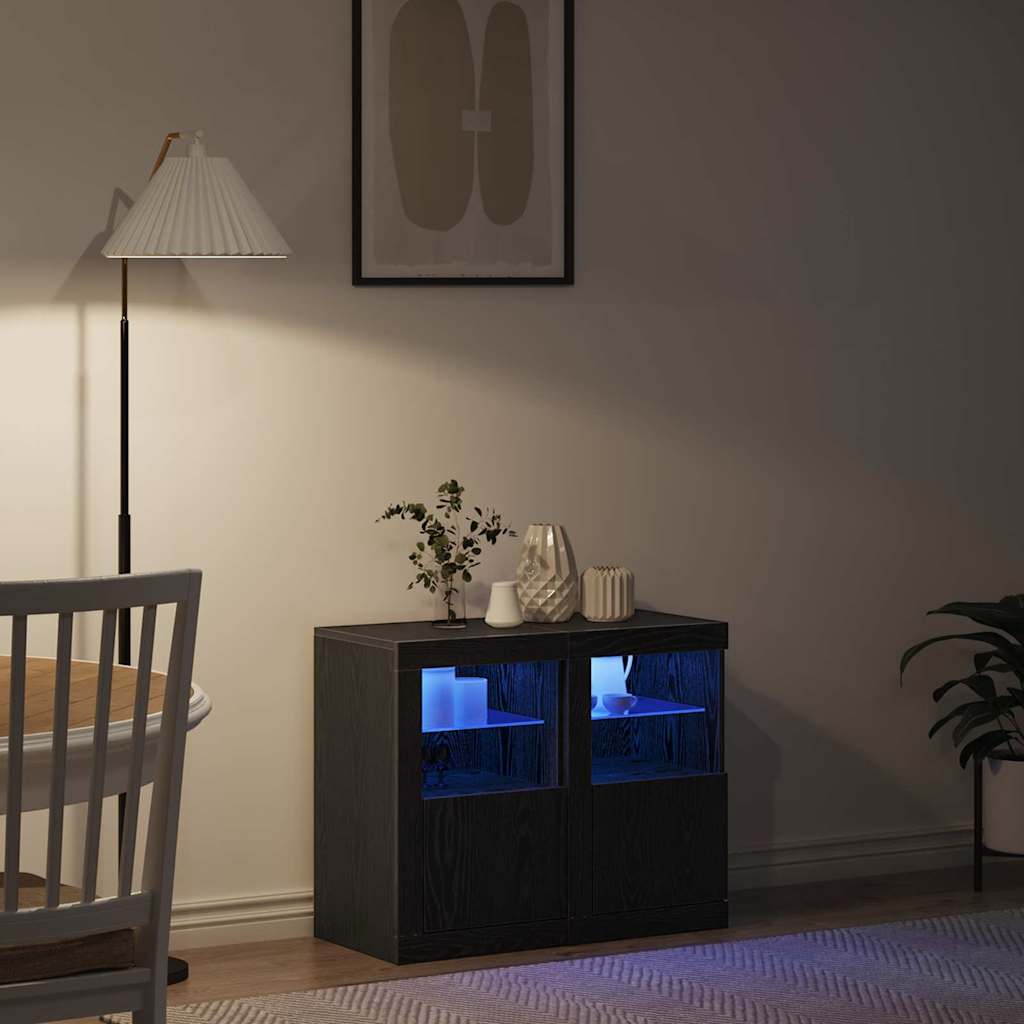 LED Sideboard 2 pcs Black Oak 41 x 37 x 67 cm Engineered Wood