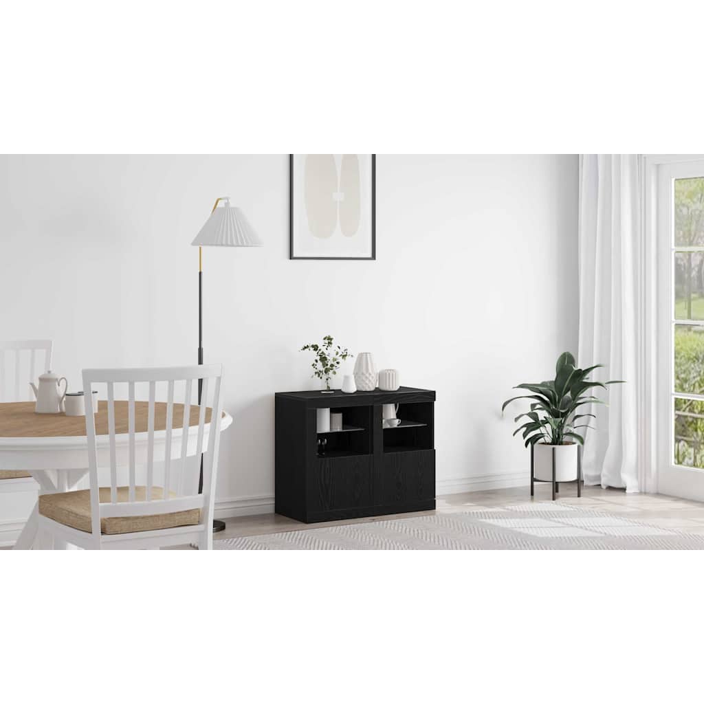 LED Sideboard 2 pcs Black Oak 41 x 37 x 67 cm Engineered Wood