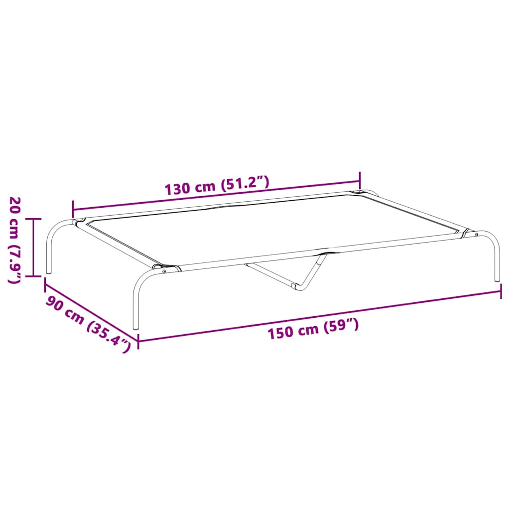 Elevated Dog Bed Black 150x90x20 cm Oxford Fabric and Steel