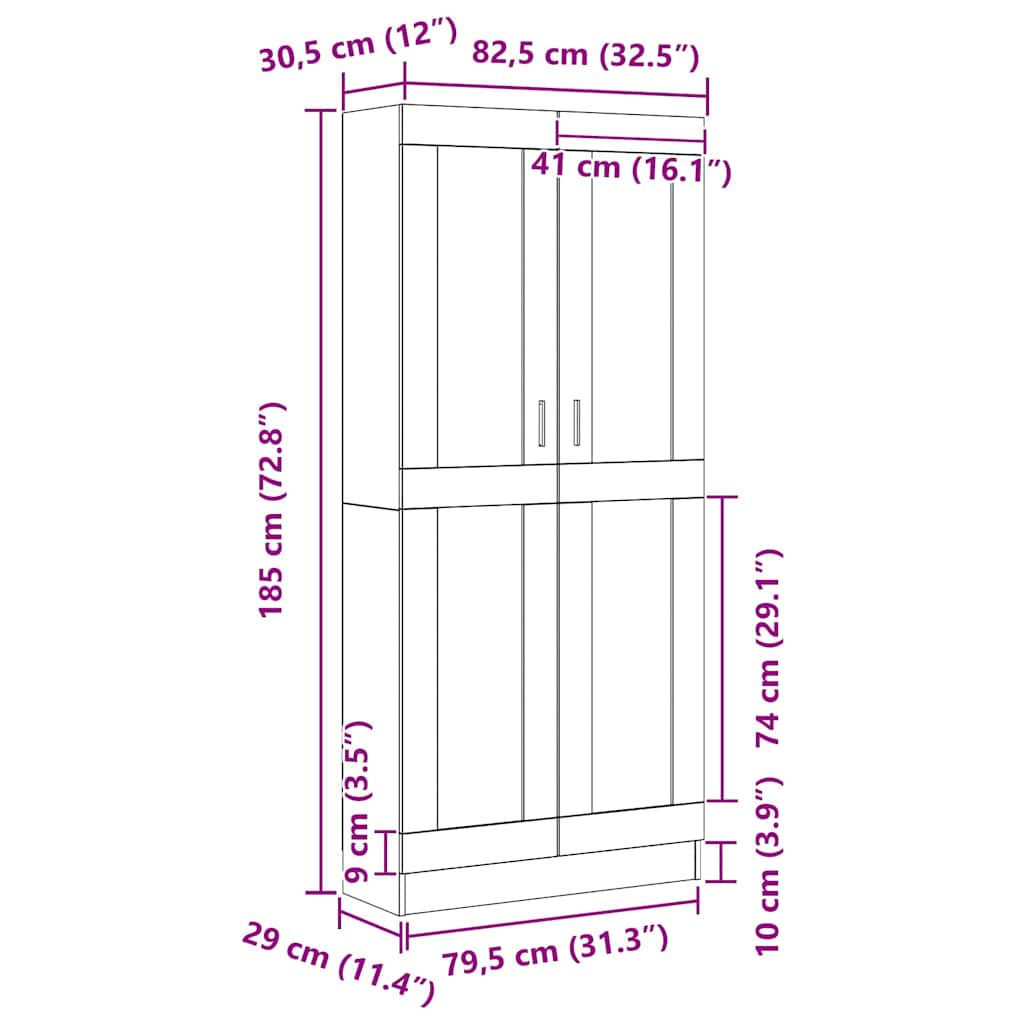 Book Cabinet Black oak 82.5 x 30.5 x 185 cm Engineered Wood