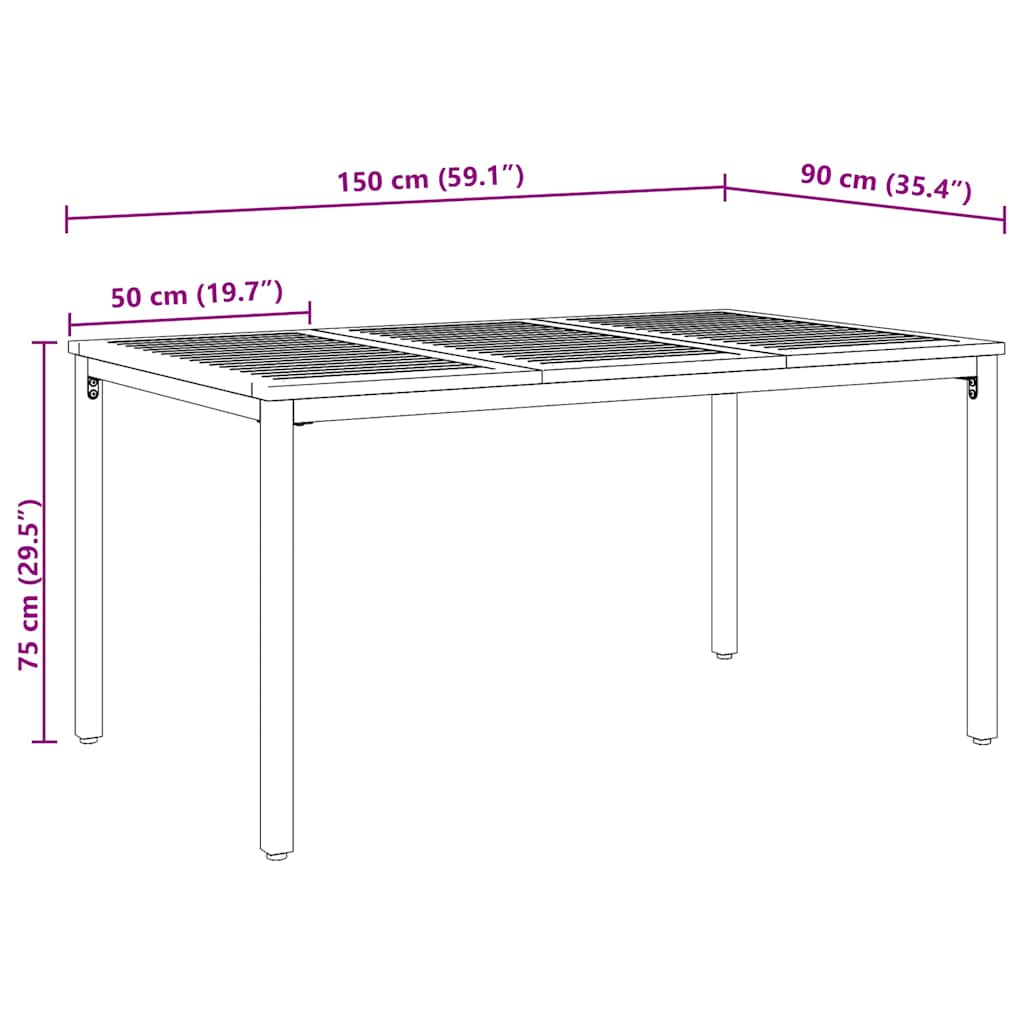 Outdoor Table Natural and Black 150 x 90 x 75 cm