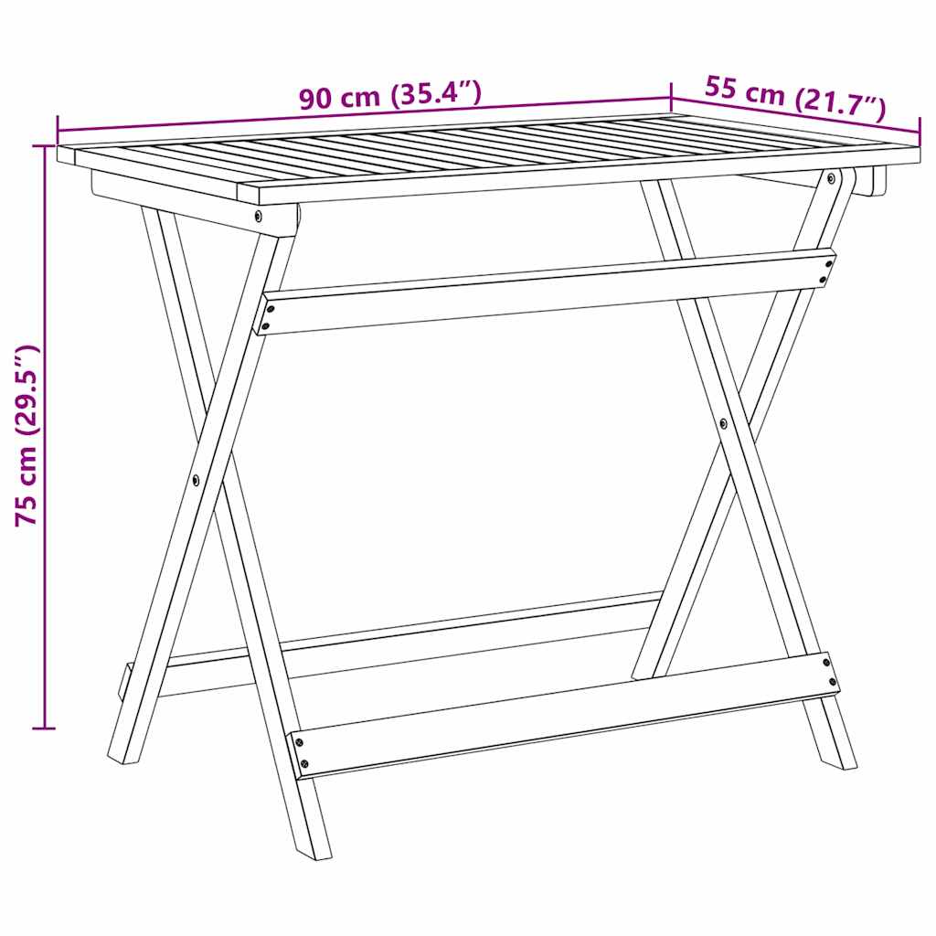 Garden Table Folding Brown 90 x 55 x 75 cm Solid Acacia Wood