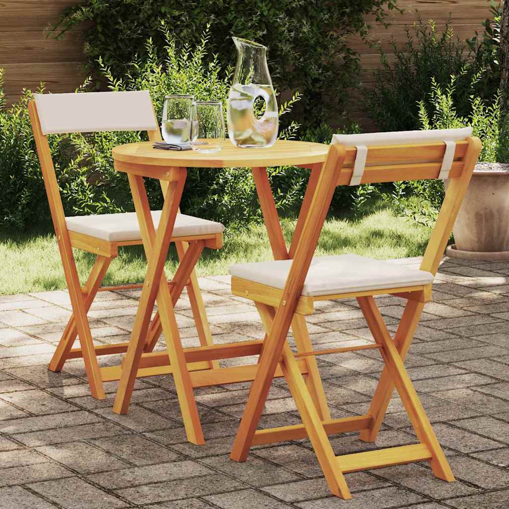 Garden Bistro Set with Cushion 3 pcs Brown Solid acacia wood