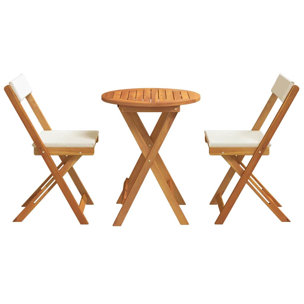 Garden Bistro Set with Cushion 3 pcs Brown Solid acacia wood
