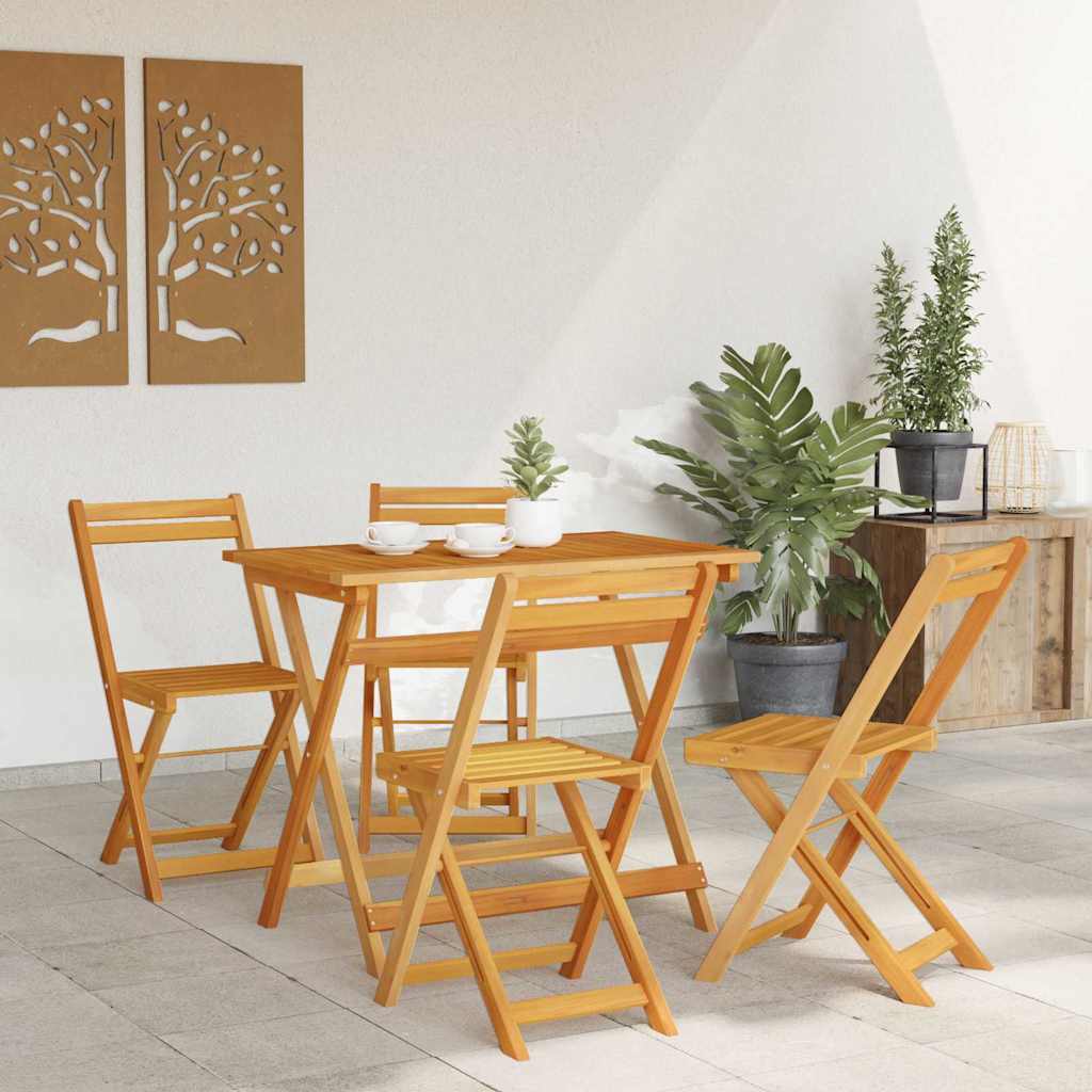 Bistro Set Folding 5 pcs Oil Natural Solid Acacia Wood