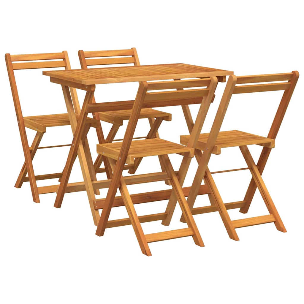 Bistro Set Folding 5 pcs Oil Natural Solid Acacia Wood