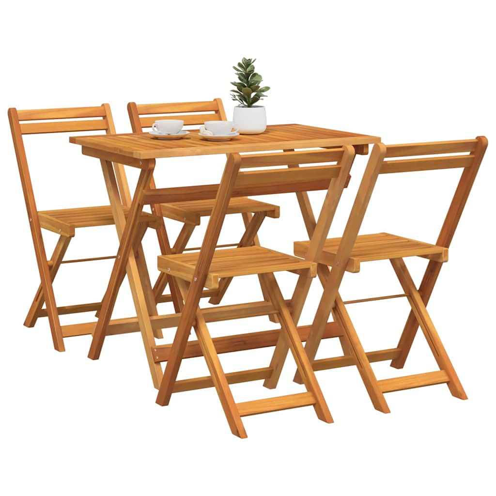 Bistro Set Folding 5 pcs Oil Natural Solid Acacia Wood