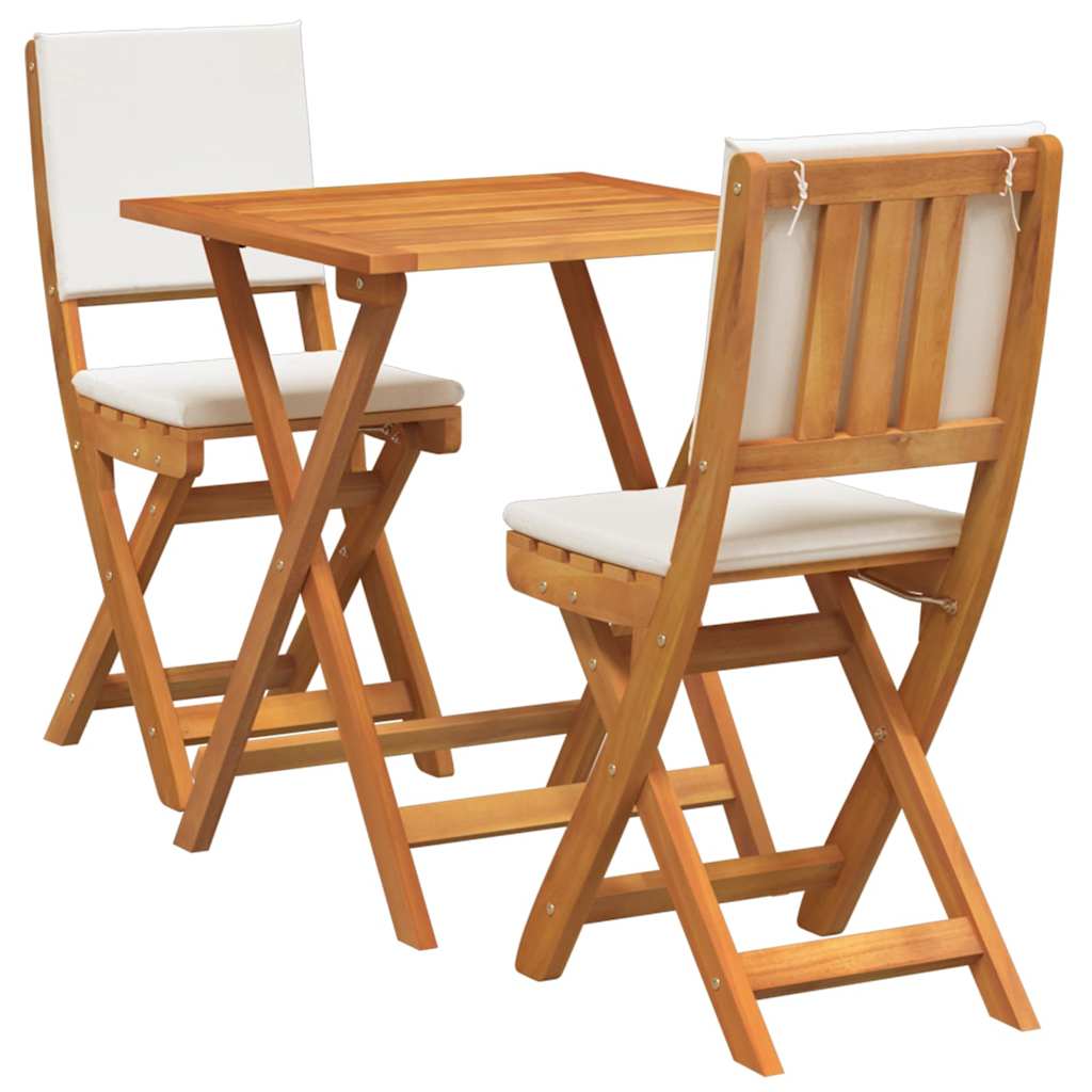 Bistro Set with Cushion 3 pcs Oil Natural Solid Acacia Wood